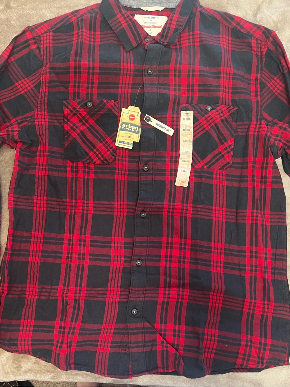 urban pipeline Red and Black Plaid Button-Down Shirt - Men